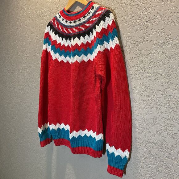 Vintage Crystal Sportswear Knit Sweater Large Red Nordic Pullover Retro 80s USA - Picture 3 of 9